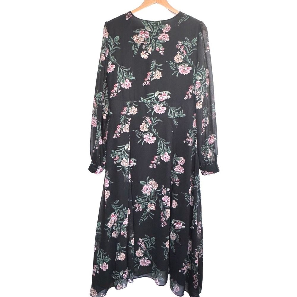 ASTR the Label Floral Maxi Dress Womens XL Pleated Boho Long Sleeve Black Pink - Picture 2 of 15